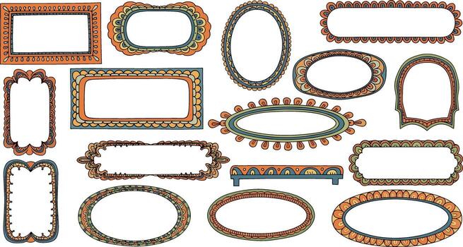 Whimsical Decorative Frame Collection with Doodle Elements vector