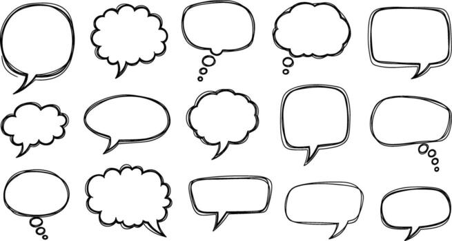 Speech Bubbles and Thought Clouds Hand-Drawn Icons for Communication and Ideas vector
