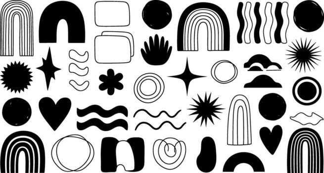 Black and white doodle shapes, creating a simple and modern design for various projects vector
