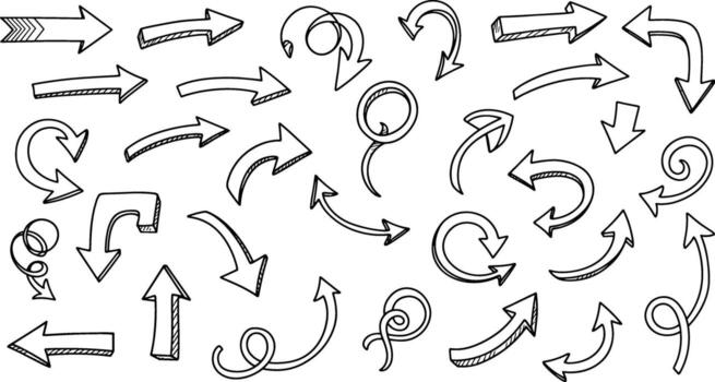 Hand-drawn arrow set with various directions for design and visual communication vector