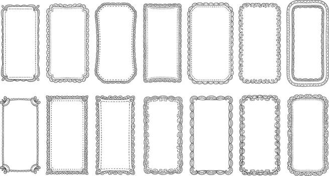 Collection of Decorative Hand-Drawn Rectangular Frames with Intricate Border Designs for Creative Projects vector