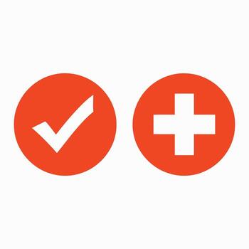 Orange circles with checkmark and plus sign icons simple flat design elements vector