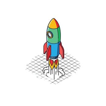 Cartoon Rocket Launch Design with 3D Effect vector