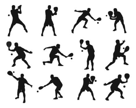 paddle player silhouettes in action on a white background vector