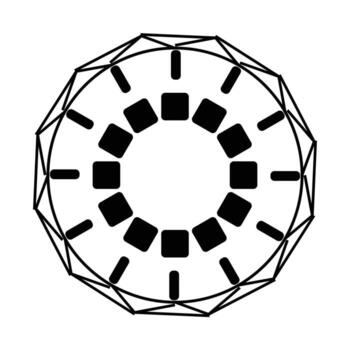 Geometric mandala design with repeating square and line motifs in black and white vector