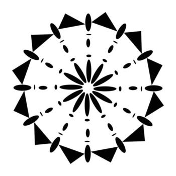 Intricate black and white geometric mandala design with repeating patterns and sharp angles vector
