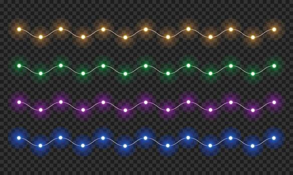 Warm glowing string lights or christmas fairy lights overlay with soft warm white illumination for festive event celebration and home decoration on isolated background vector