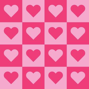 un sin costura tablero de damas modelo presentando alterno cuadrícula con ligero y oscuro rosado corazones. cada cuadrado contiene un contrastando corazón, creando un equilibrado y llamativo diseño. Perfecto para valent vector