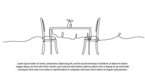 One row of tables and chair. Minimal abstract continuous lines. vector