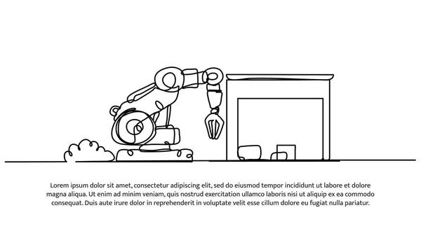 Continuous one line design of a robotic arm in warehouse. Minimalist style illustration on white background. vector