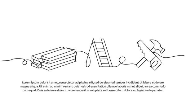Continuous line design of build tool. Single line decorative element drawn on white. vector