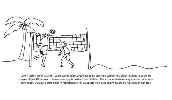 One line of a child playing ball on the beach. Abstract minimal continuous line. vector