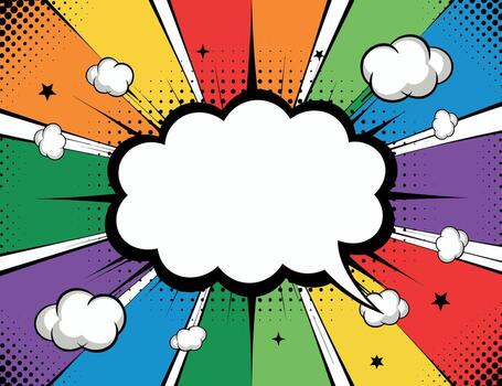 Dynamic Comic Burst with White Speech Cloud in Pop Art Style Bursting with Action vector