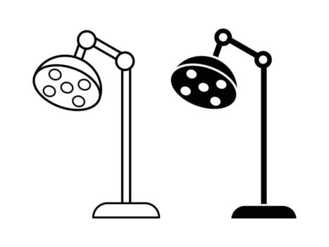 quirúrgico luces silueta y contorno . operando habitación ligero con múltiple bombillas en un pararse, usado en médico procedimientos. vector