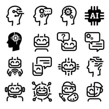 Artificial intelligence technology robot icon set vector