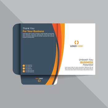 Modern Dark Blue and Orange Presentation Folder with Dynamic Curved Design vector