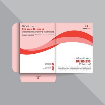 Contemporary Pink and Red Presentation Folder with Wave Design Template vector