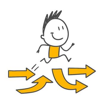 empresario disfrutando el Progreso de molesto a escoger el Derecha uno entre el múltiple oportunidades Ofrecido por vida y el negocio mundo. vector