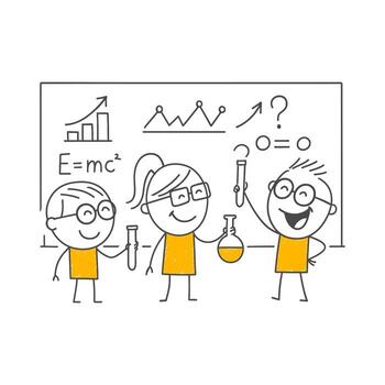 The Common Discovery of Scientific Curiosity Three Employees Experimenting with Excitement in a Laboratory Setting. vector