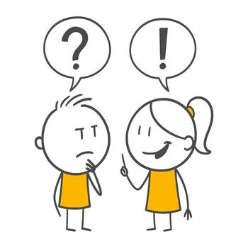 A search for a solution by two colleagues working on a challenging project and the sudden emergence of a bright idea. vector