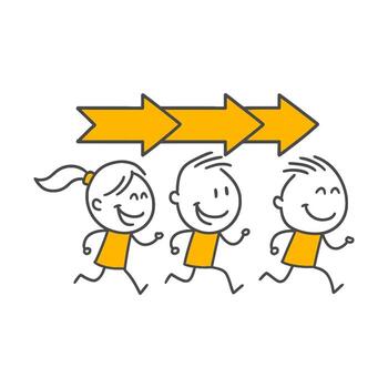 An Enthusiastic and Fast-Moving Work Group Running Towards a Common Goal The Direction of Progress Indicated by a Large Arrow Sign. vector