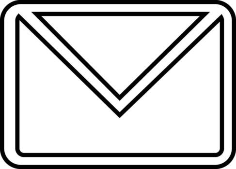 Simple black and white outline icon of an open envelope with a v shaped flap representing mail or communication vector