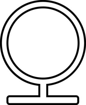 Simple line art icon of a circular mirror on a stand with a rectangular base vector
