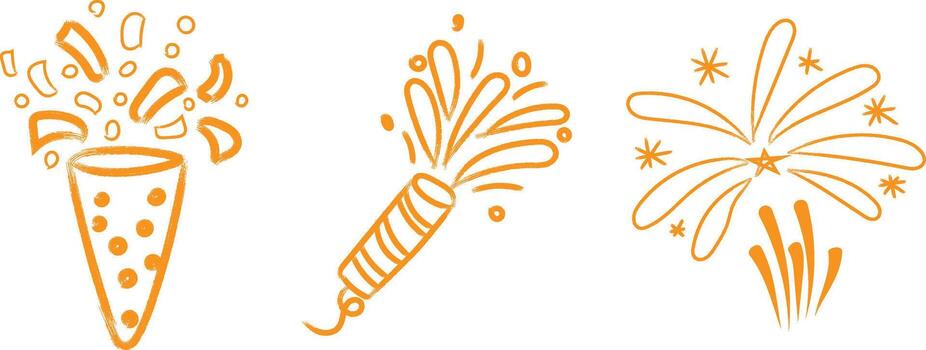 Tres estilizado ilustraciones de explotando fuegos artificiales en diferente formas y tamaños en contra un blanco antecedentes vector