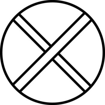 Simple black and white circular symbol with two intersecting diagonal lines forming an x shape metal icon vector