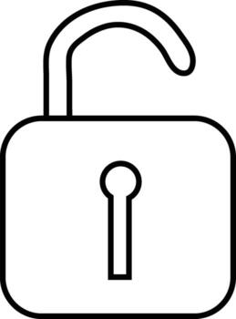 Simple line art icon of an open padlock symbol representing security freedom and unlocking concepts vector