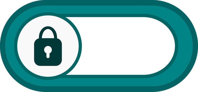 A teal and white toggle switch featuring a closed padlock symbol, representing security, privacy, or locked mode in an application interface. vector