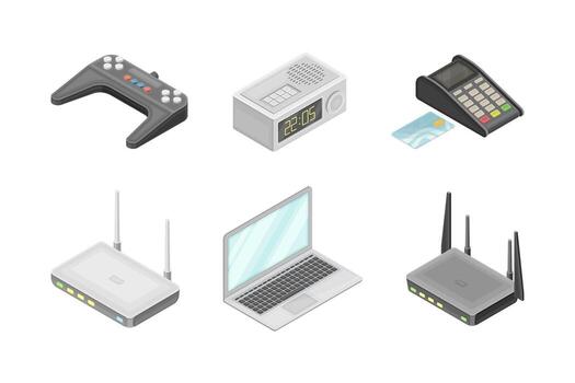 Wireless Communication Technology with Gadget and Networking System Isometric Set vector
