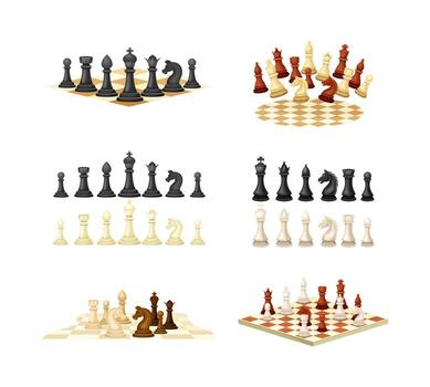 Chess as Strategy Board Game with Chessboard and Chess Pieces Set vector