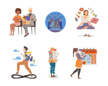 A set of icons depicting people working and doing various things vector