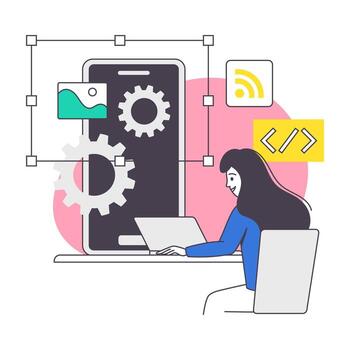 Woman App Dev Professional Developing Software Application for Mobile Device Illustration vector