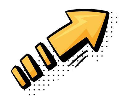 Curved Yellow Arrow with Pointed End and Dots Doodle Style Element vector