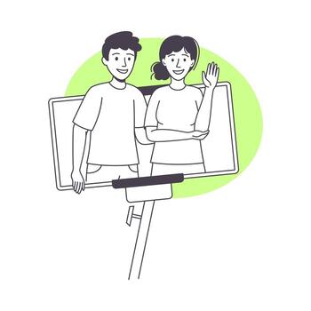 Man and Woman Blogger Character with Smartphone Making Internet Content Illustration vector