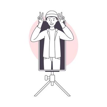 un hombre en un traje en pie en frente de un cámara vector