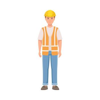 hombre constructor personaje en difícil sombrero y inversión de guerra en en pie actitud ilustración vector