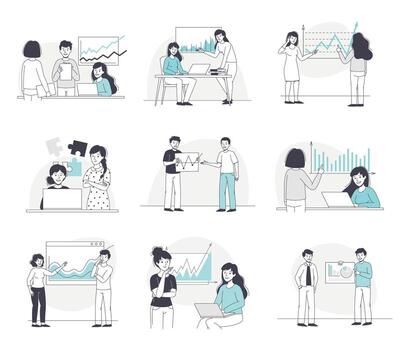 negocio personas personaje presentación grafico trabajando con datos conjunto vector