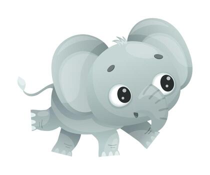 Funny Grey Elephant with Large Ear Flaps and Trunk Running Illustration vector