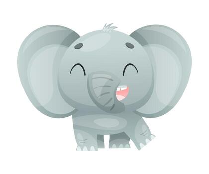 Funny Grey Elephant with Large Ear Flaps and Trunk Standing and Smiling Illustration vector