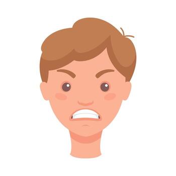 Man Head Showing Angry Face Expression and Emotion Frowning Front Illustration vector