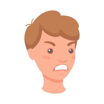 Man Head Showing Angry Face Expression and Emotion Frowning Half-turned Illustration vector
