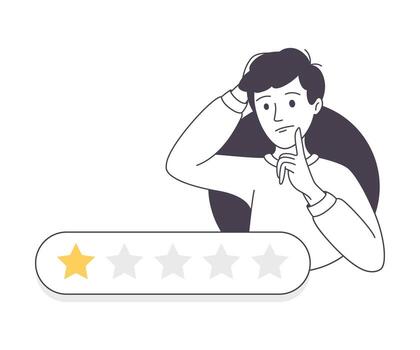 Feedback and Customer Review with Man Avatar with One Star Rate Illustration vector