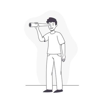 Man Character with Telescope Looking in Future Observing Illustration vector