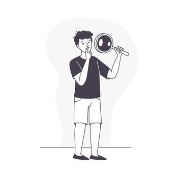Man Character with Magnifying Glass Looking in Future Observing Illustration vector