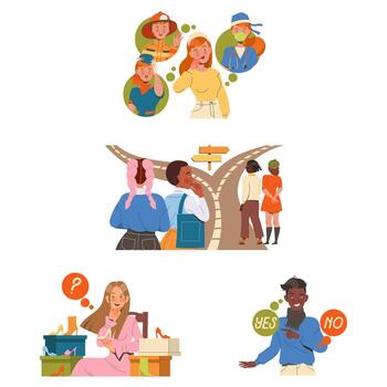 People Character Making Their Own Choice Choosing Between Options Set vector