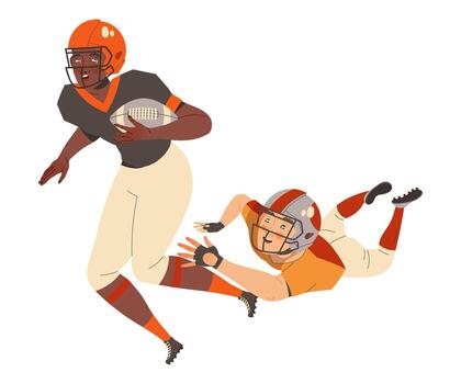 Man Rugby Player in Helmet and Uniform Playing American Football Game Running with Ball and Attacking Illustration vector