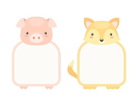 Frames with Animal Heads or Notebook Page for Notes Set vector